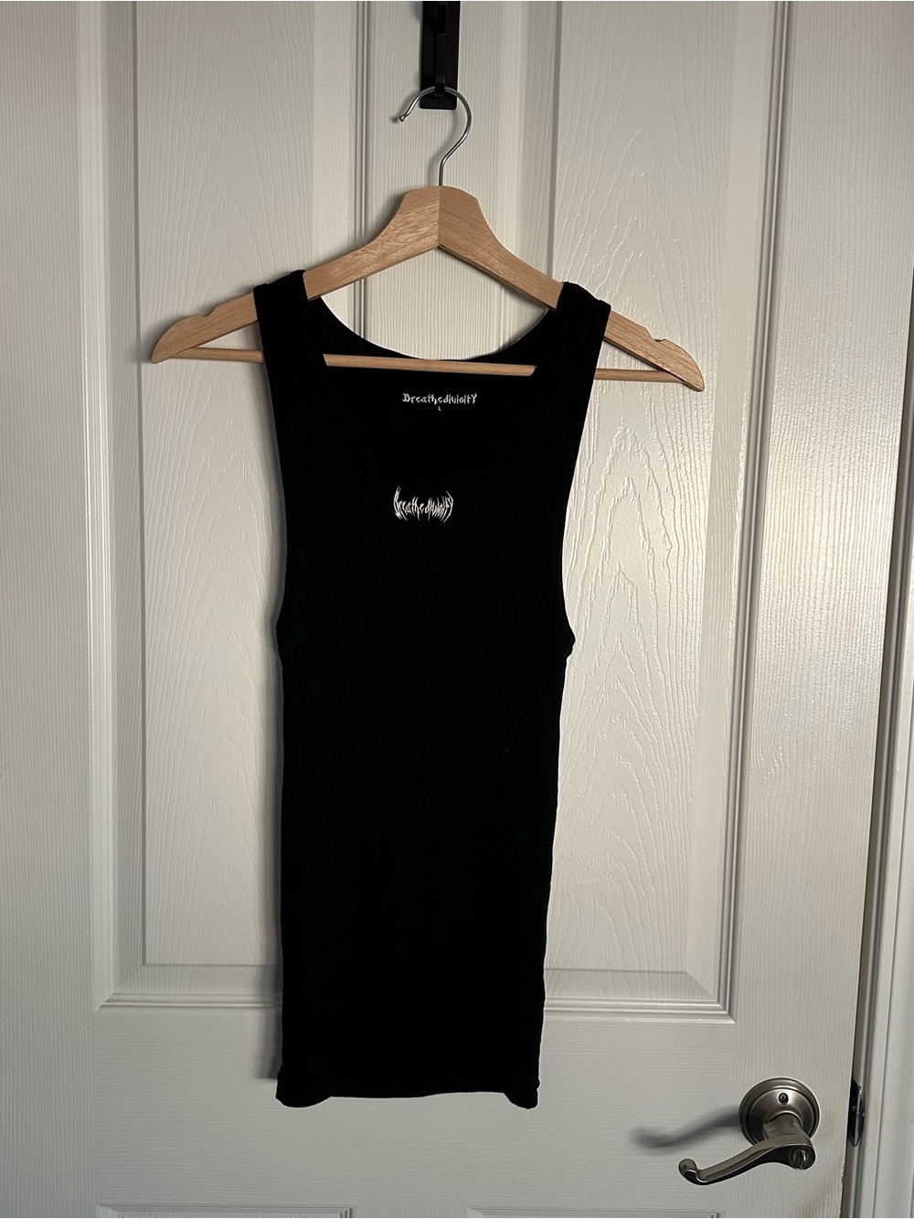Breathe Divinity Black Ribbed Tank Top with Subtle Chest Logo